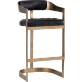 Beaumont Bar Stool in Antique Brass Stainless & Black Tufted Leather